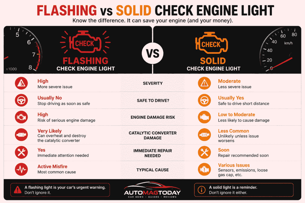 flashing vs solid check engine light